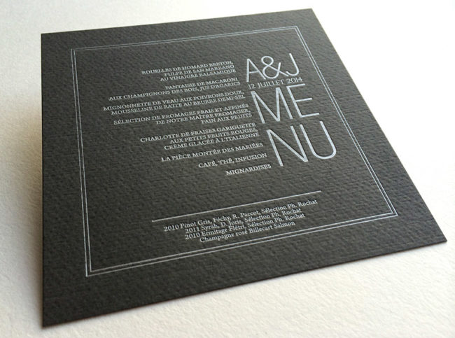 Badcass - Menu de mariage en letterpress