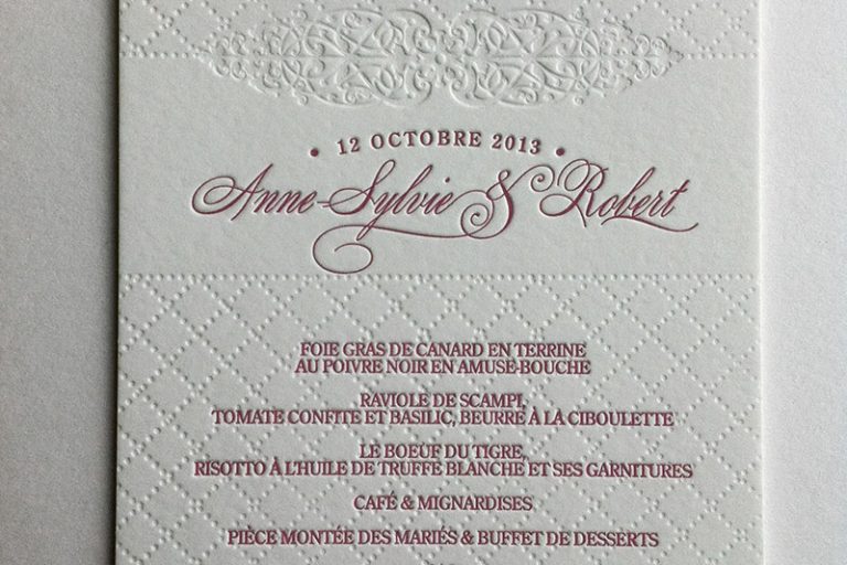 Badcass - Menu de mariage en letterpress
