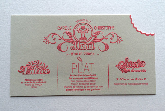 Badcass - Menu de mariage en letterpress