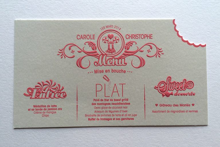 Badcass - Menu de mariage en letterpress