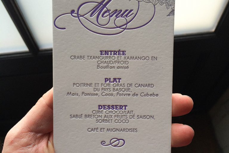 Badcass - Menu de mariage en letterpress