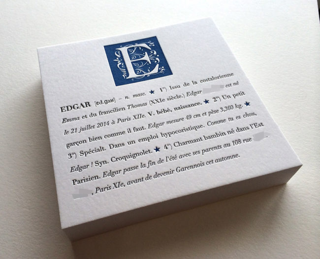 Faire-part de naissance en letterpress
