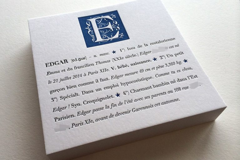 Faire-part de naissance en letterpress